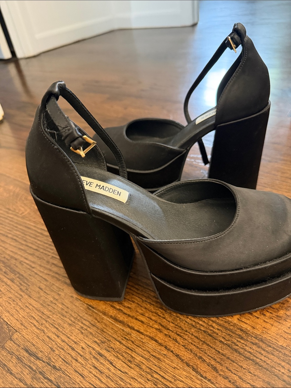Steve Madden Black Platform Ankle-Strap Heels - Picture 4 of 6